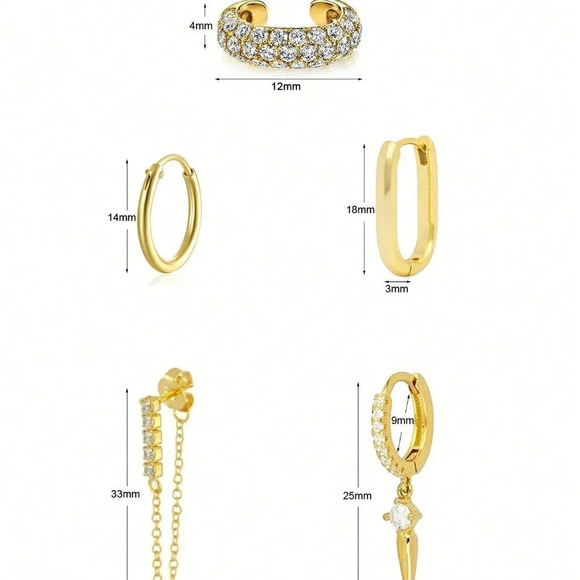 Women's Classic 24K Gold Plated Cubic Zirconia Hoop Earrings - Picture 3 of 5